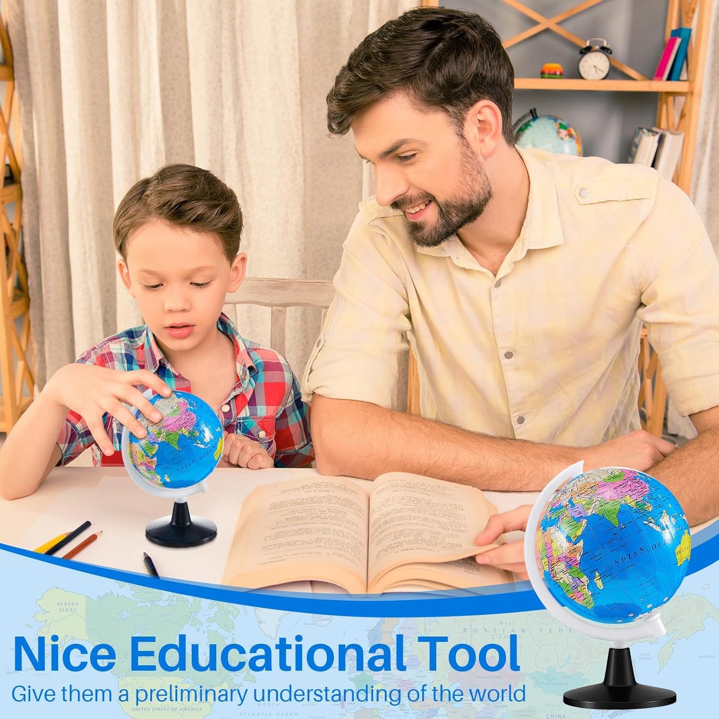 Henoyso 24 Pcs Mini World Globes Bulk for Kids Learning 3.4 Inches Rotating World Map Small Earth Globes with Stand for Classroom Table Decor Desk Centerpieces Decorative Geography Education, Blue