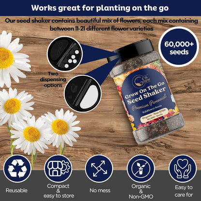 Mini Wildflower Seed Shaker - Save The Bees Seed Mix, by GevaGrow | 80,000+ Seeds | Pollinator & Bee Attracting Flower Seeds Bulk for Planting in Pots & Outdoor Gardens | 2 Ounce