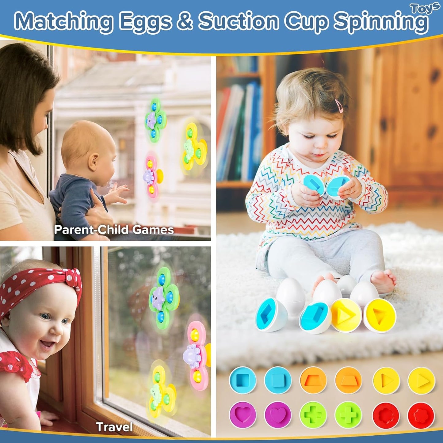 6-in-1 Baby Toys 6 to 12 Months, Montessori Toys for Babies 6-12-18 Months, Infant Teething Toy Stacking Blocks Rings Sensory Bin, Sorting Sensory Educational Learning Gift for Toddlers Aged 1-3