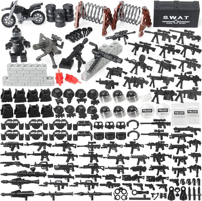 Feleph SWAT Equipment Pack City Army Toy Set for Special Weapons and Tactics Figures, Black Modern Military Bricks Kit Gear Accessories Building Blocks Compatible with Major Brand