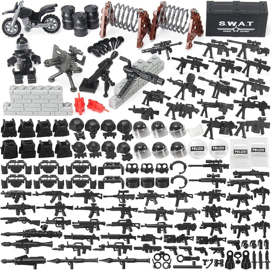 Feleph SWAT Equipment Pack City Army Toy Set for Special Weapons and Tactics Figures, Black Modern Military Bricks Kit Gear Accessories Building Blocks Compatible with Major Brand