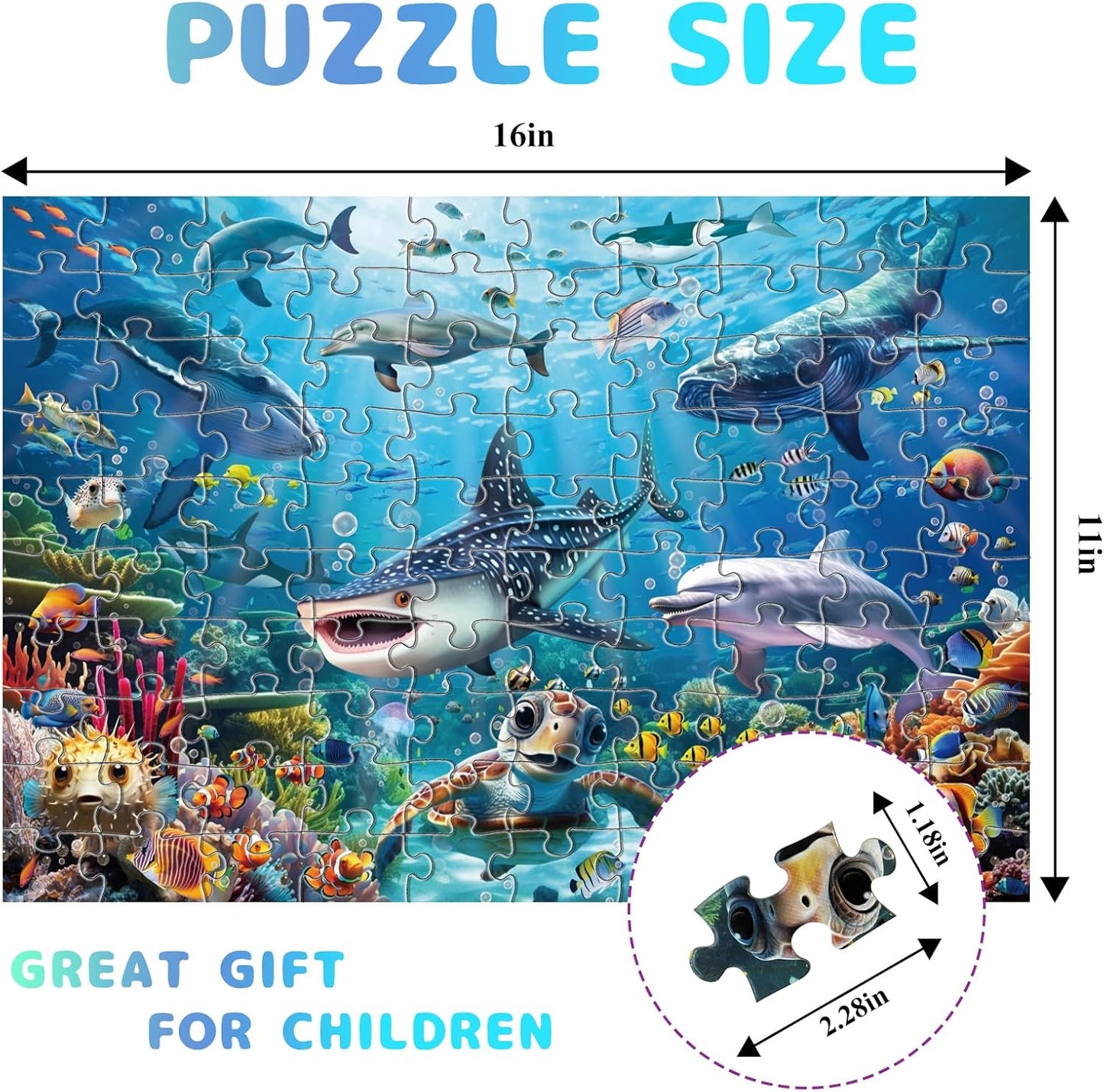 Puzzles for Kids Ages 6-8 8-10, Underwater World Ocean Puzzles 100 Pieces for Kids Learning Educational Puzzle Toys for Boys and Girls