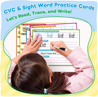 CVC Word Games Sentence Building for Kids, Handwriting Practice Sight Words Writing Tracing Phonics Flash Cards, Pre k Preschool Kindergarten Learning Activities Homeschool Special Education