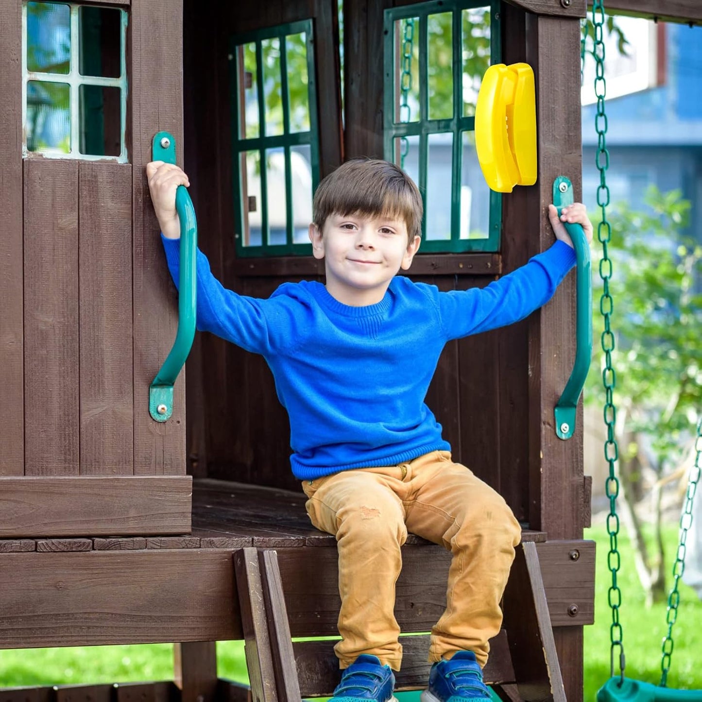 3 Pcs Playground Accessories for Kids Outdoor Swing Set Accessories Playground Equipment Pirate Plastic Ship Wheel Toy Telescope Telephone Backyard Outdoor Playhouse Climbing Equipment(Yellow, Green)