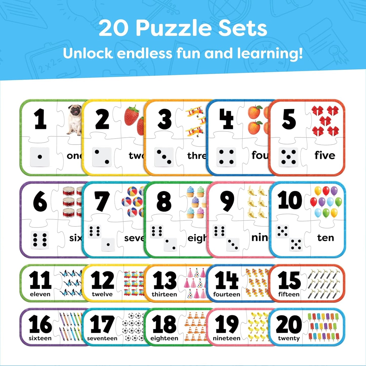 Number Puzzle Kindergarten Math Games - Number Matching Puzzle - 20 Sets Learning Numbers Puzzles - Counting Toys for Toddlers Kids Ages 3-5 - Educational Toys Preschool Learning Activities