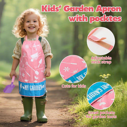 JOI MEW Kids Gardening Tools Set, Garden Toys w/Wooden Handle Alloy Rake,Fork,Trowel, Watering Can,Gloves,Tote Bag,Plant pots, DIY Bookmark Kits, Spring Summer Toy Outdoor Gift for Toddler Boy Girl