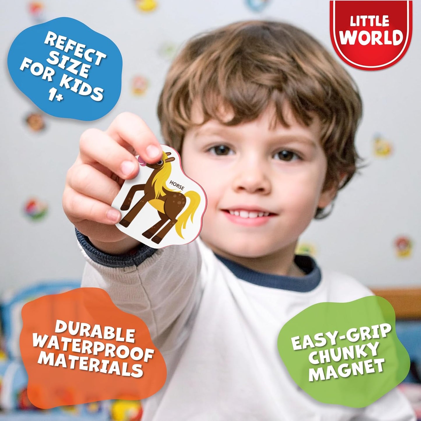 Little World Large Set of Safe and Durable Fridge Magnets for Toddlers 1-3 | Foam Refrigerator Magnets for Kids with Gift Box | Waterproof, Non-Toxic Cars & Vehicles Magnets for Children and Babies 1+