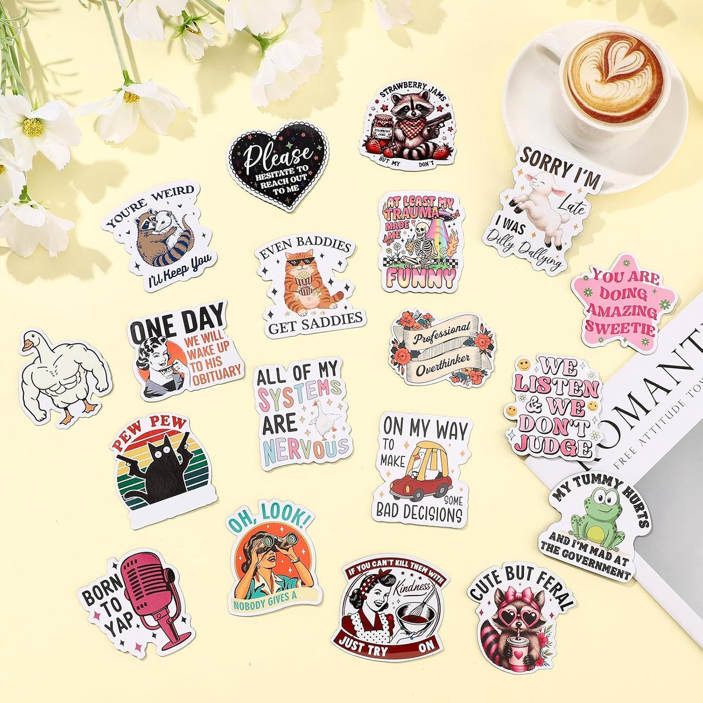 Xuhal 50 Pcs Funny Fridge Magnets Bulk Reusable Expressions Cute Animal and Words Refrigerator Magnets for Adults Home Office Kitchen Decoration (Classic Style)