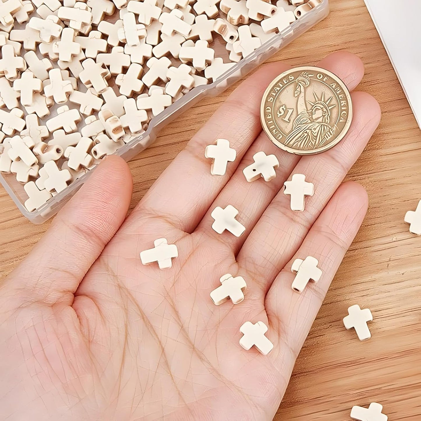 100pcs Blue and White Turquoise Cross Spacer Beads 8x10mm Semi Precious Stone Bead Easter Cross Gemstone Loose Beads for Jewelry Making Charms Beading Bracelets Necklaces Earrings Crafts