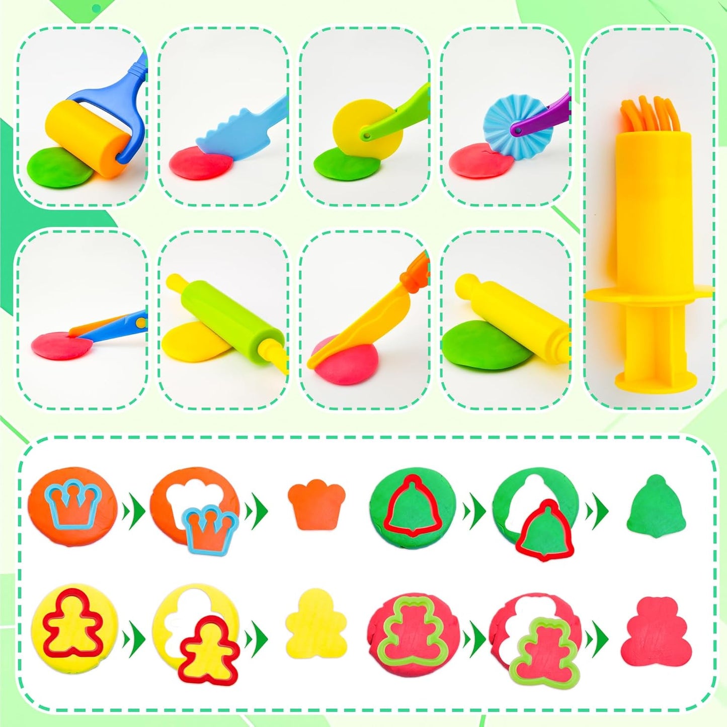 Dough Tools for Kids,9-Piece Kids Clay and Dough Tool Kit– Includes Roller, Rolling Pins, Cutting Tools, Safe Scissors & Plastic Knife for Fun DIY Craft Activities
