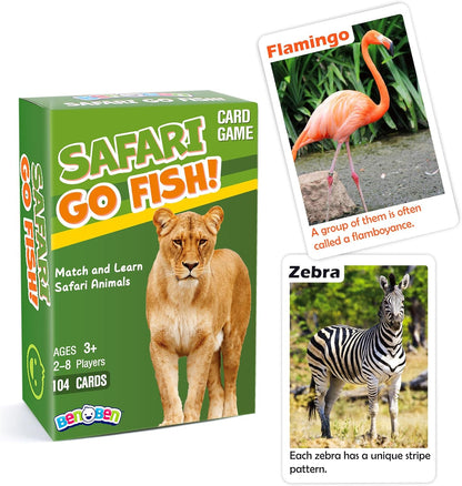 BenBen Go Fish Card Game for Kids, 104 Cards, Ocean Theme Memory Matching Game, Sea Animals Learning Playing Cards, Picture Cards with Real Photos, Fun Facts, 2-8 Players