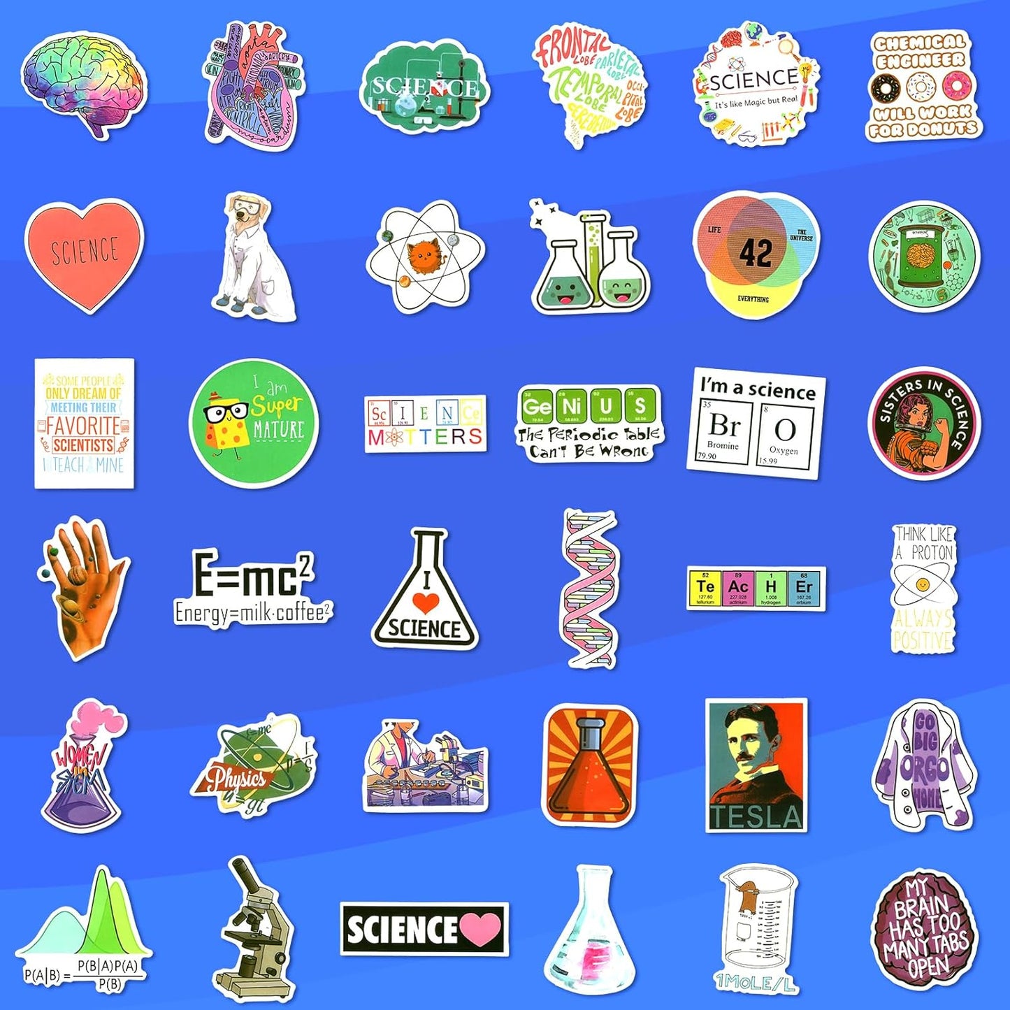 100 PCS Science Stickers for Water Bottles,Science Laboratory Stickers for Adults Students Teacher,Physics Biology Chemistry Experiment Math Gifts