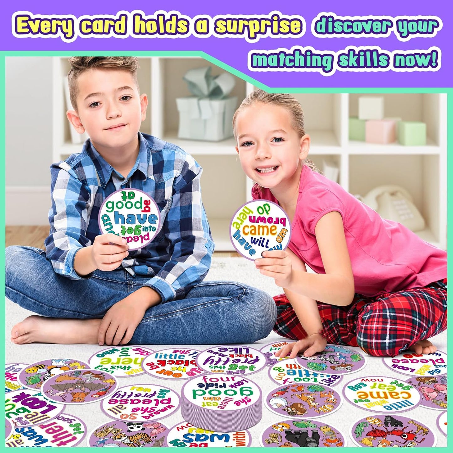 Edulok Memory Card Game, Kids Sight Word Piles Card Games, Animal Table Match Game for Toddlers, Indoor Recess Family Games, Preschool Classroom Reading Games, Homeschool Supplies