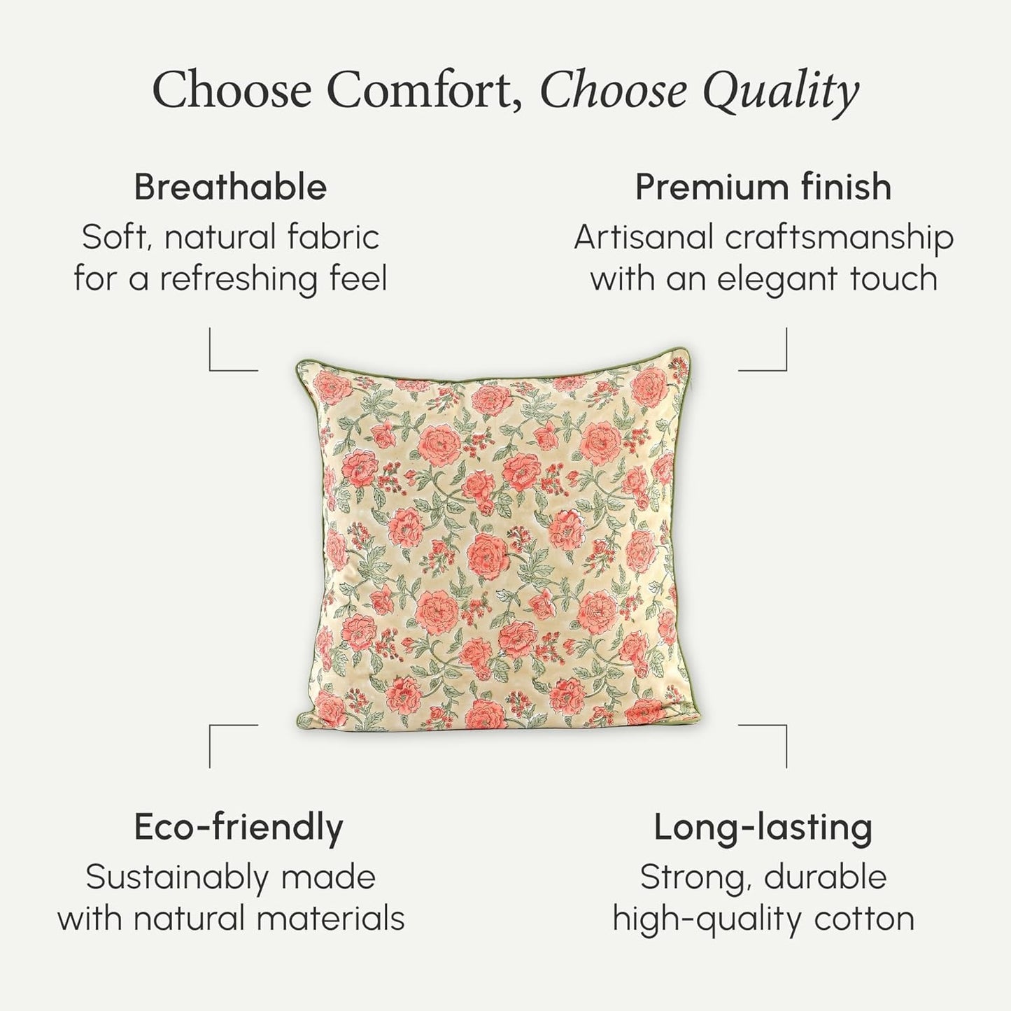 CPC 100% Cotton Throw Pillow Covers 18x18 Inch, Set of 2 Green Block Print Pattern Couch Pillow, Cute Boho Decorative Pillows for Living Room, Bedroom with Hidden Zipper- Agate Green