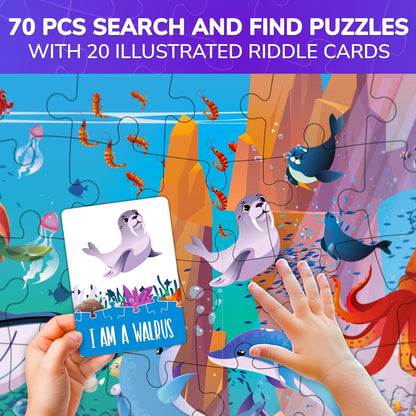 United States Puzzles for Kids Ages 4-6 - 70 Pcs USA Map Kids Puzzle with 50 Cards 400+ USA Facts - State & Capitals Floor Jigsaw Puzzles for Children 6-8 - Educational Toys Gift for Boys Girls