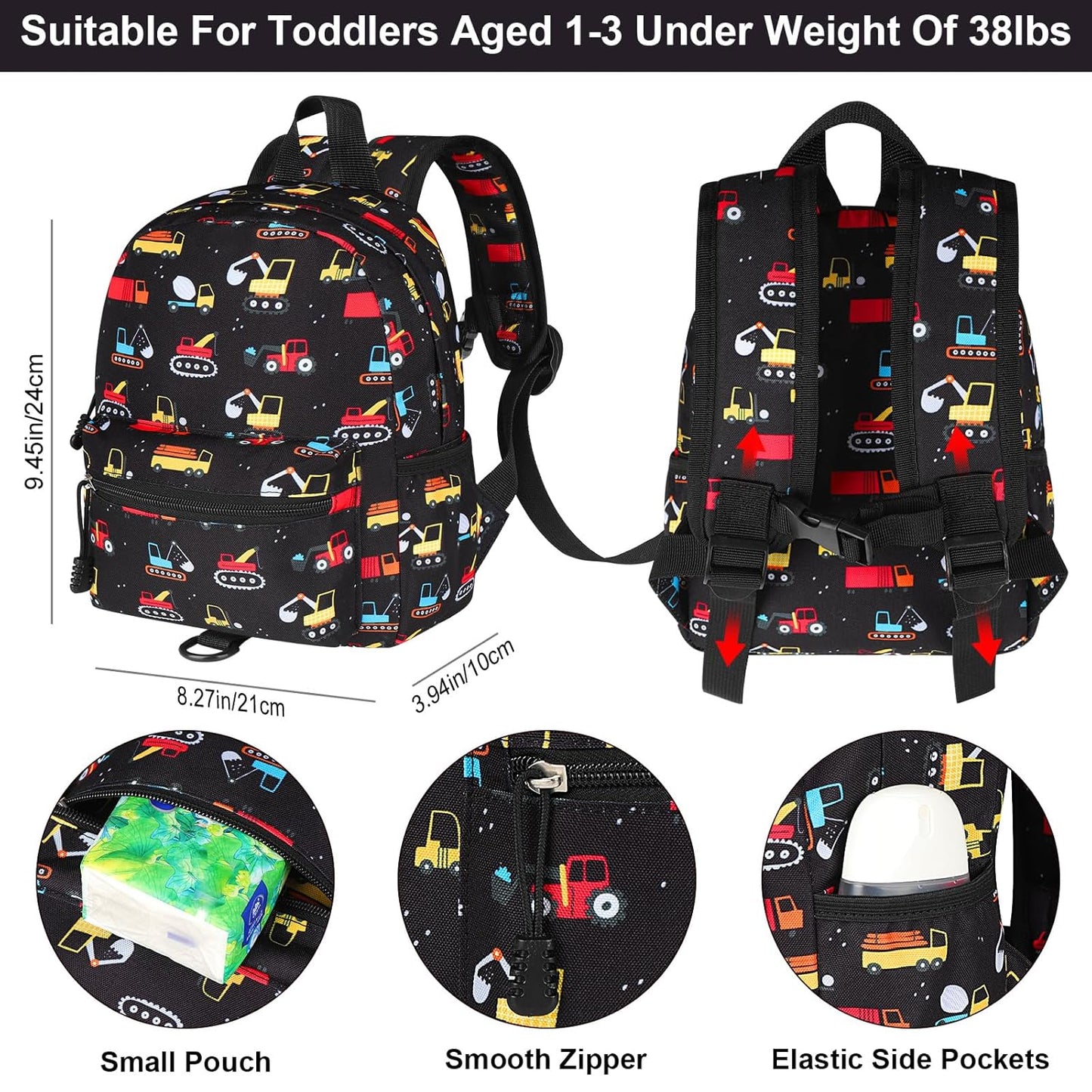 Accmor Toddler Backpack Leash, Mini Child Backpack with Anti Lost Wrist Link, Cute Kids Backpack Leash Walking Harness for Outdoor Travel, Small Excavator Backpack Tether for Baby Boys Girls Ages 1-3