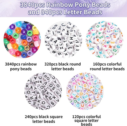 Bracelet Making Kit 96 Colors Pony Beads 3300pcs Friendship Bracelet Kit Rainbow Kandi Beads with Letter and Heart Beads Elastic Threads for Kids Adults Keychain Jewelry Necklace Making