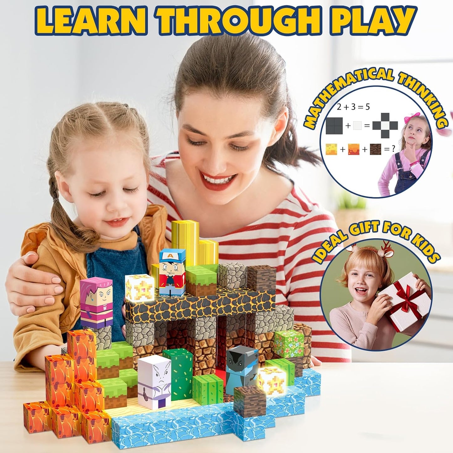 150PCS Magnetic Blocks Building Toys Set, Spider Toys Magnetic Building Blocks for Boys Girls Ages 3+, 1 Inch Magnet Cubes STEM Sensory Construction Toy City Themes