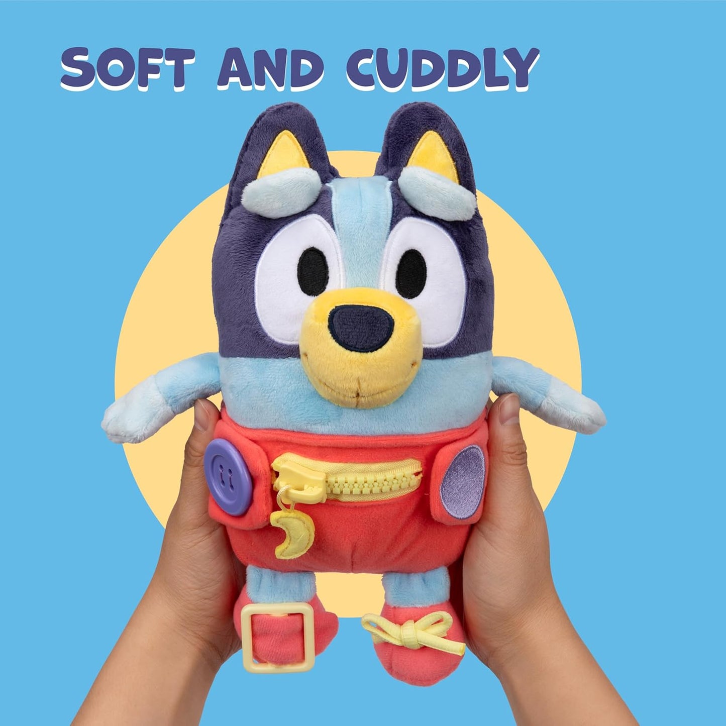Dress & Play Baby Bluey Plush, Button, Zip, Buckle and Tie, Learn to Dress Dolls for Toddlers Ages 3+, Fine Motor Skills Buckle Toys