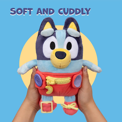 Dress & Play Baby Bluey Plush, Button, Zip, Buckle and Tie, Learn to Dress Dolls for Toddlers Ages 3+, Fine Motor Skills Buckle Toys
