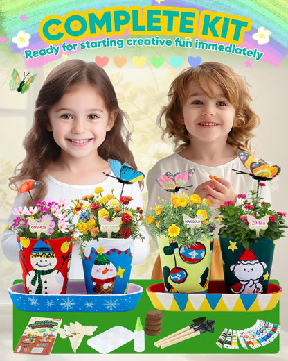RGBDOT Kids Gardening Kit with Paintable Ceramic Flower Pots - DIY Arts and Crafts Gifts for Girls Ages 6-10 - Fun Indoor Activity Toys & Christmas Birthday Gift for Kids Home Decor