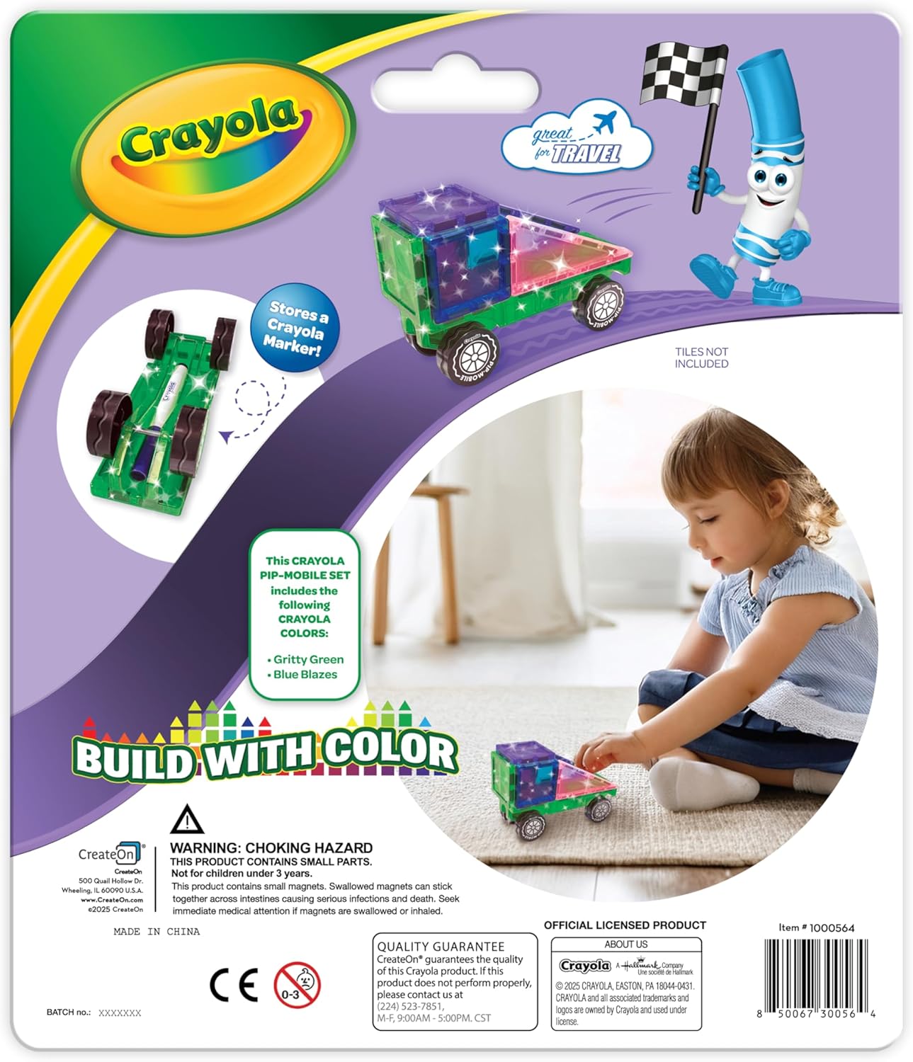 CreateOn Crayola Mini Magnetic PIP-Tiles, Building Set for Kids, Magnetic Building Toys for Kids, STEM Travel Toys for Boys and Girls Ages 3+, 24-Piece Set (Glitter)