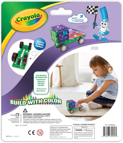 CreateOn Crayola Mini Magnetic PIP-Tiles, Building Set for Kids, Magnetic Building Toys for Kids, STEM Travel Toys for Boys and Girls Ages 3+, 24-Piece Set (Glitter)