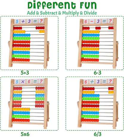 WOODMAM Wooden Abacus for Kids Math, Educational Counting Toy with Counting Sticks and Number Alphabet Cards, Preschool Learning Toys Gift for Boys Girls Age 3+ Years Old