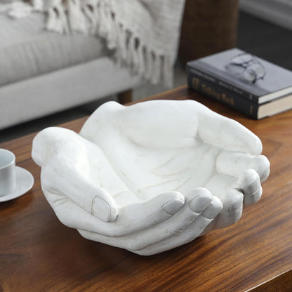 Deco 79 Polystone Hands Decorative Sculpture Weathered Patina Linked Home Decor Statue with Block Base and Gold Accents, Accent Figurine 9" x 4" x 10", Black