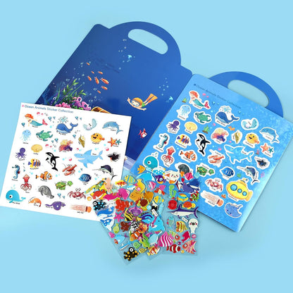ASTARON Reusable Sticker Book for Toddlers, 88 Pcs Dinosaur Stickers Road Trip Activities Car Airplane Activities Travel Toys for Kids, Kids Quiet Time Activities (2-6 Age)