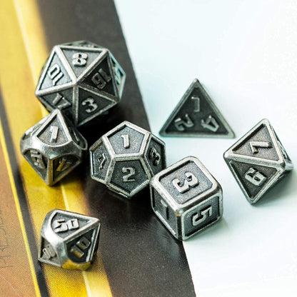 UDIXI Steampunk Metal Dice Set, 7 Die Polyhedral DND Dice Set for D&D Role Playing Game and Math Teaching (Ancient Copper)