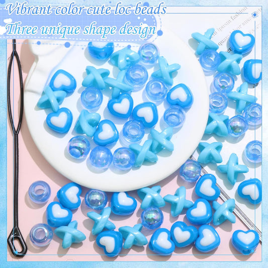 60PCS Purple Braids Beads 3 Styles Dreadlock Bead Accessories Cute Hair Jewelry AB Round Bead Decoration for Kids Girls