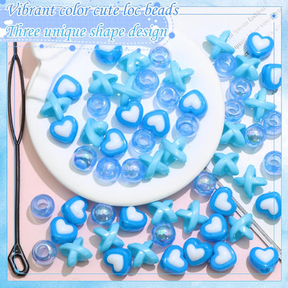 60PCS Pink White Hair Beads for Braids Three Styles Cute Loc Beads Heart Shape Bead for Kids Dreadlock AB Color Round Pony Bead Accessories