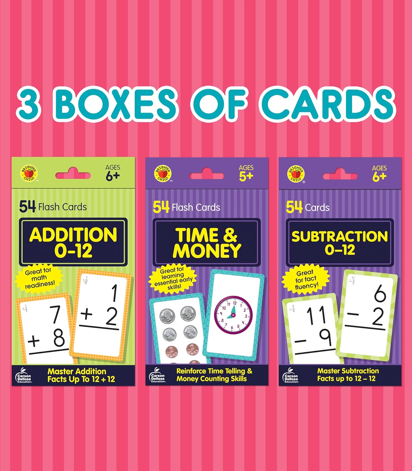 Carson Dellosa Addition, Subtraction, Division, and Multiplication Flash Cards, 4 Sets of Flashcards, Math Games for Kids 8-12, 3rd Grade Mathematics and Up