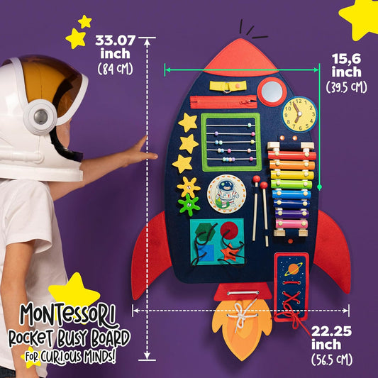 Monz Montessori Sensory Wall Busy Board for Toddlers 2-5 – Wall Mounted Interactive Activity Panel, Educational Felt Sensory Board, Preschool Learning Toy for Kids Classroom or Playroom