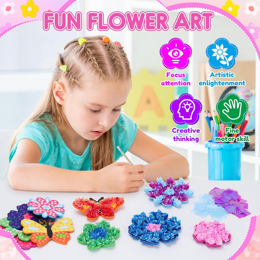 MUNDIDO Poke in Fun Art Flower Bouquet, Mess Free Paper Craft Kits for Kids, DIY Creative Activity Gifts for 6 7 8 9 10 Year Old Girls, Birthday Gifts for Girls Boys Age 5-12 Easter Basket Stuffers
