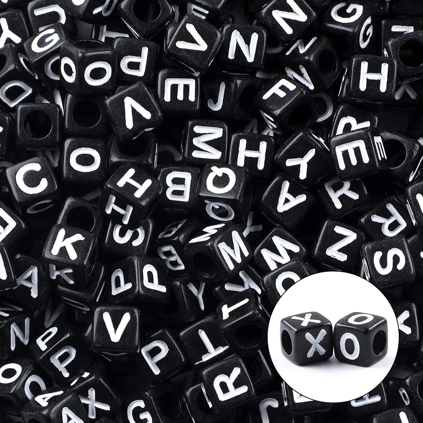 Letter Beads, Augshy 1400 Pcs Morandi Cube Alphabet Bead,Square Letter Beads with 1 Roll 10M Crystal String Cord (6mm)