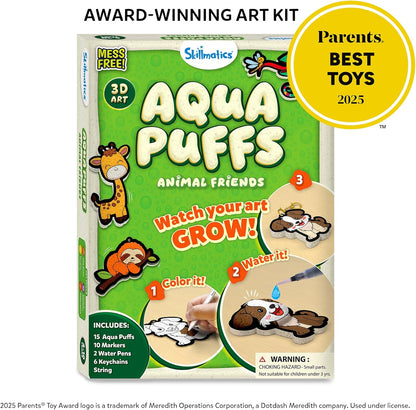 Skillmatics Aqua Puffs - 3D Art Kit, Animals, Mess-Free Paint by Number Craft for Kids, DIY Color Activity, Screen-Free Entertainment, Travel & Creative Gift for Girls & Boys Ages 4, 5, 6, 7, 8, 9, 10