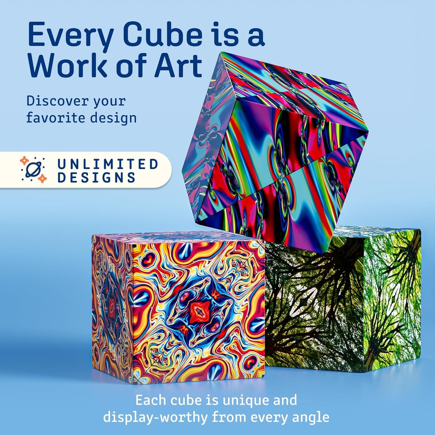 Shashibo Shape Shifting Box - Award-Winning STEM Fidget Toy with Ultra Strong Magnets - Puzzle Cube Transforms Into 100+ Shapes, Perfect Sensory Gift for Kids, Teens, and Adults (Blue Planet)