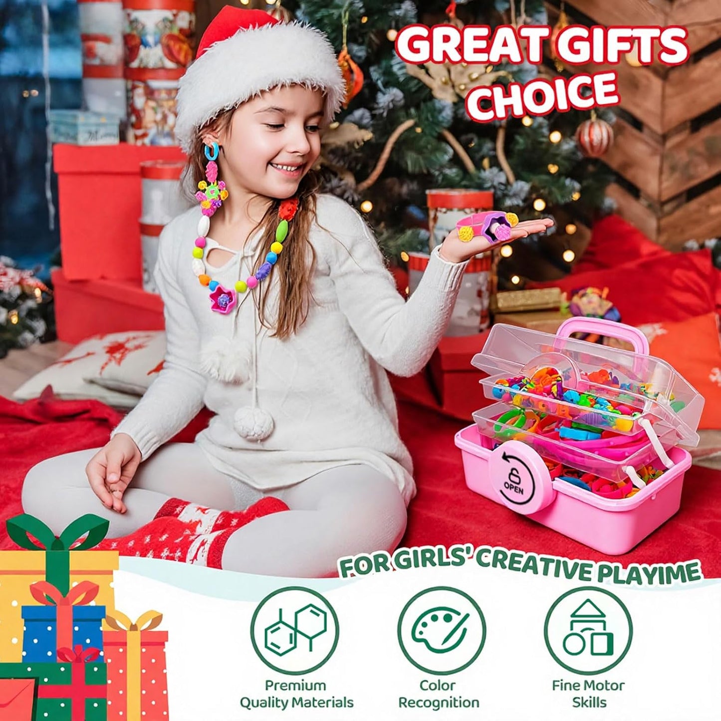 NIDOOT 550Pc+ Pop Beads Jewelry Making kit for Girls 4-6, Arts and Crafts for Kids Ages 4-8, Toys for 4 5 6 Years Old Girl Birthday Christmas Gifts Ideas, Bracelet Necklace Ring Snap Bead Set