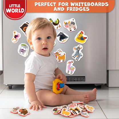 Little World Large Set of Safe and Durable Fridge Magnets for Toddlers 1-3 | Foam Refrigerator Magnets for Kids with Gift Box | Waterproof, Non-Toxic Cars & Vehicles Magnets for Children and Babies 1+