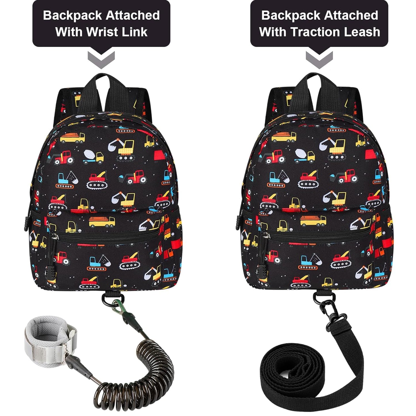 Accmor Toddler Backpack Leash, Mini Child Backpack with Anti Lost Wrist Link, Cute Kids Backpack Leash Walking Harness for Outdoor Travel, Small Excavator Backpack Tether for Baby Boys Girls Ages 1-3