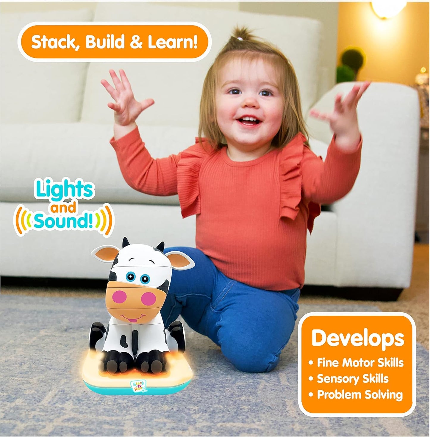 Stack-a-Roos Baby Giraffe by Salus Brands - Animal Stacking Toy, Educational Early Learning Toy for Infants Babies Toddlers, Age 12+ Months - Great Baby Gifts, STEM