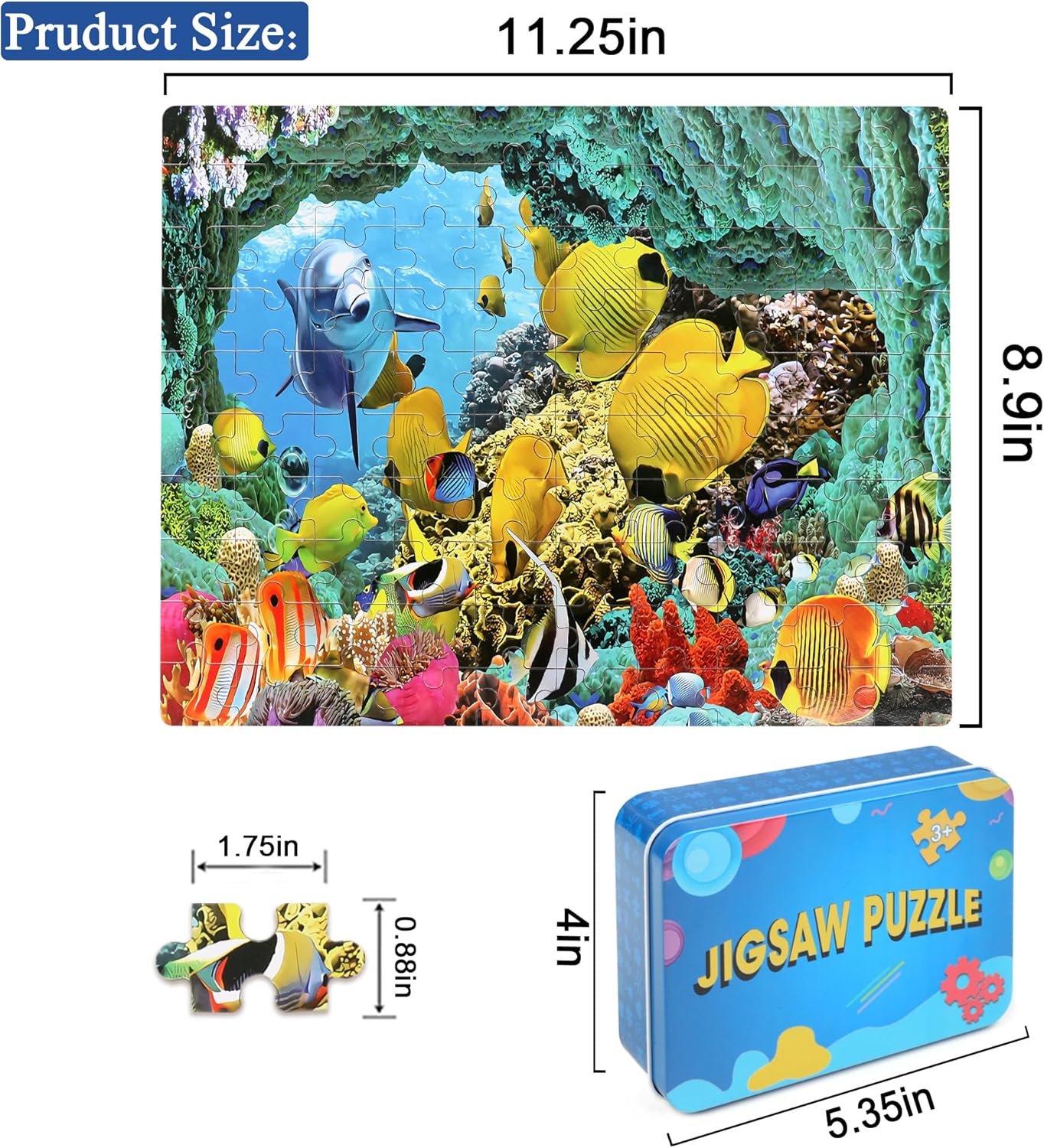 LELEMON 100 Pieces Jigsaw Puzzles in a Metal Box for Kids Age for 4-8 Boys Girls Toy Puzzles Construction Site Vehicles Children Learning Educational Puzzles Toys