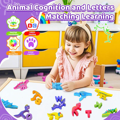 Wooden Toddler Puzzles, Montessori Toys ABC Alphabet Puzzle for Kids Ages 3-5, Cute Animal Shape Letters Matching Game, Preschool Learning Educational Toys Gift for Girls Boys 3 4 5 Years Old