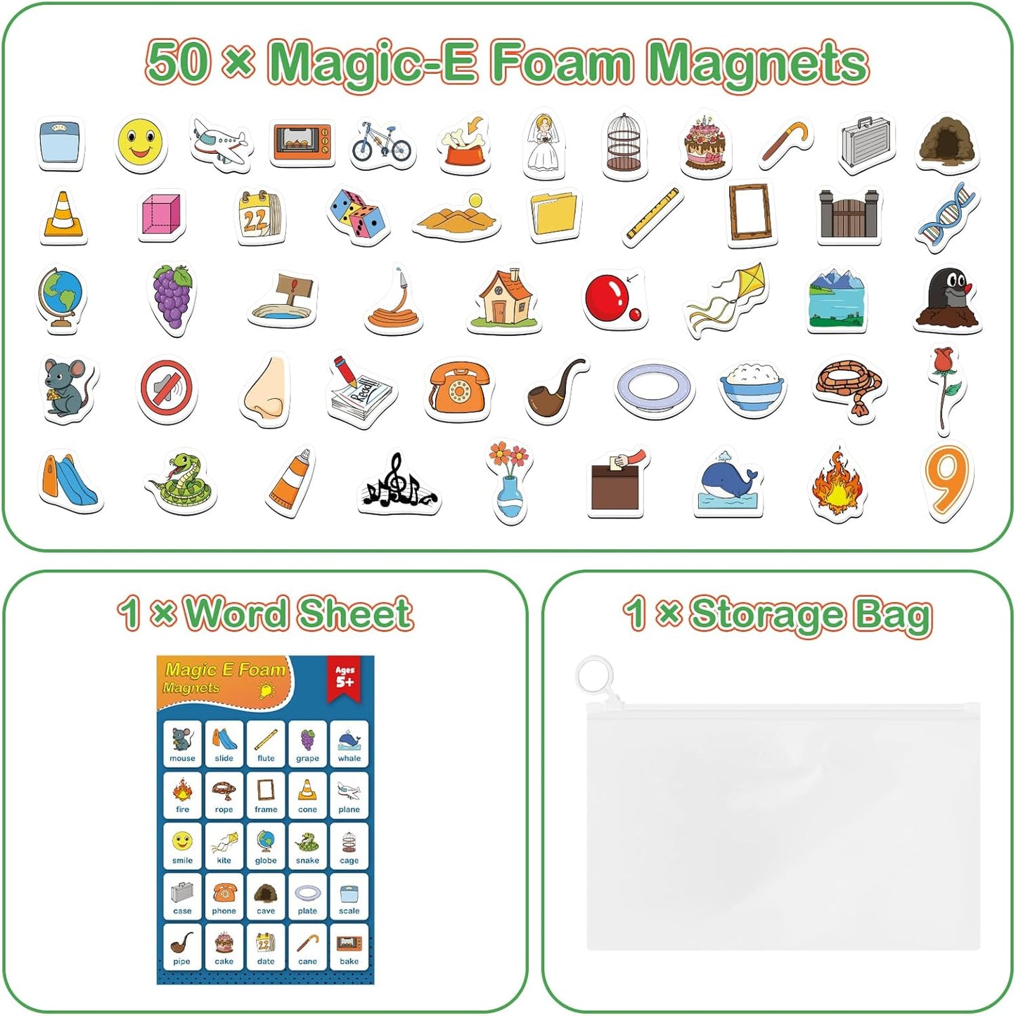 Kasfalci CVCC & CCVC Word Games, 50 Magnetic Foam Objects Fridge Magnets for Kids, Speech Therapy Toys for Toddler, Learn to Read Spelling Reading Learning Phonics for Preschool Kindergarten Classroom