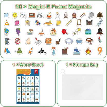 Kasfalci CVCC & CCVC Word Games, 50 Magnetic Foam Objects Fridge Magnets for Kids, Speech Therapy Toys for Toddler, Learn to Read Spelling Reading Learning Phonics for Preschool Kindergarten Classroom