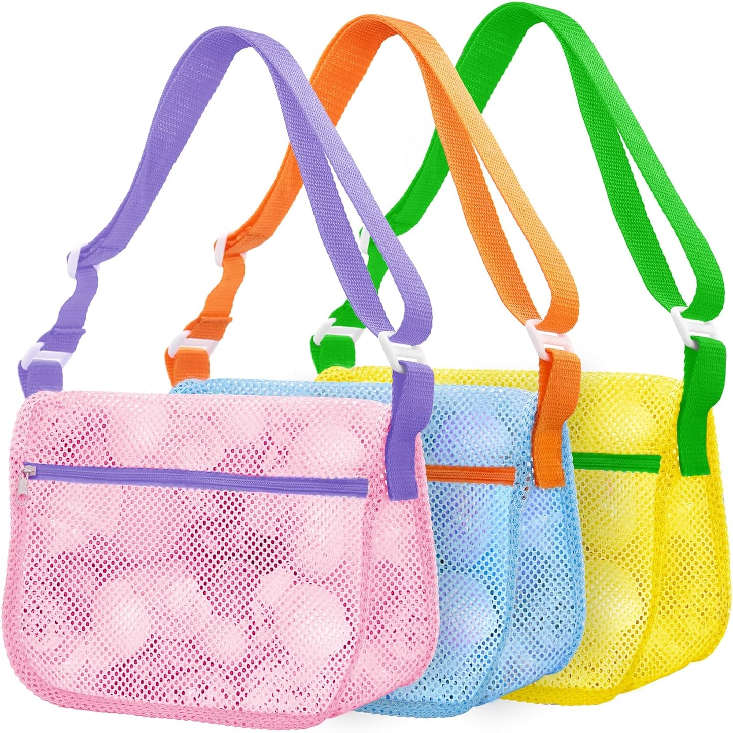 Beach Toy Mesh Beach Bag, 2Pcs Seashell Collecting Bags with Adjustable Shoulder Straps - 2pcs Sand Maker, Detachable Beach Shovels & Sand Rolling Mold, Outdoor Toys and Gifts for Kids