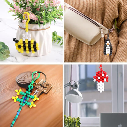 Happy makers Beads for Crafts, 12 Designs Pony Beads Keychain Making Kit with Letter Beads, Bead Pets Art Crafts,Includes Instructions, Cording, Keychains & Bags,Stickers DIY Craft Kits for Beginners