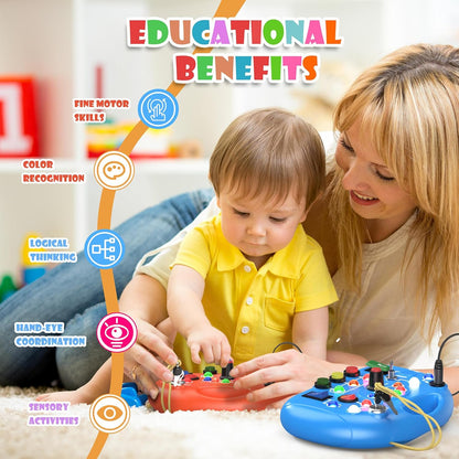 Montessori Busy Board with LED Light for Toddlers 2-4 Year Old, Sensory Toys with Sounds & Switches, Car Driving Travel Toys for Kids, Preschool Busy Book Boy and Girls Birthday Gifts (Pink)